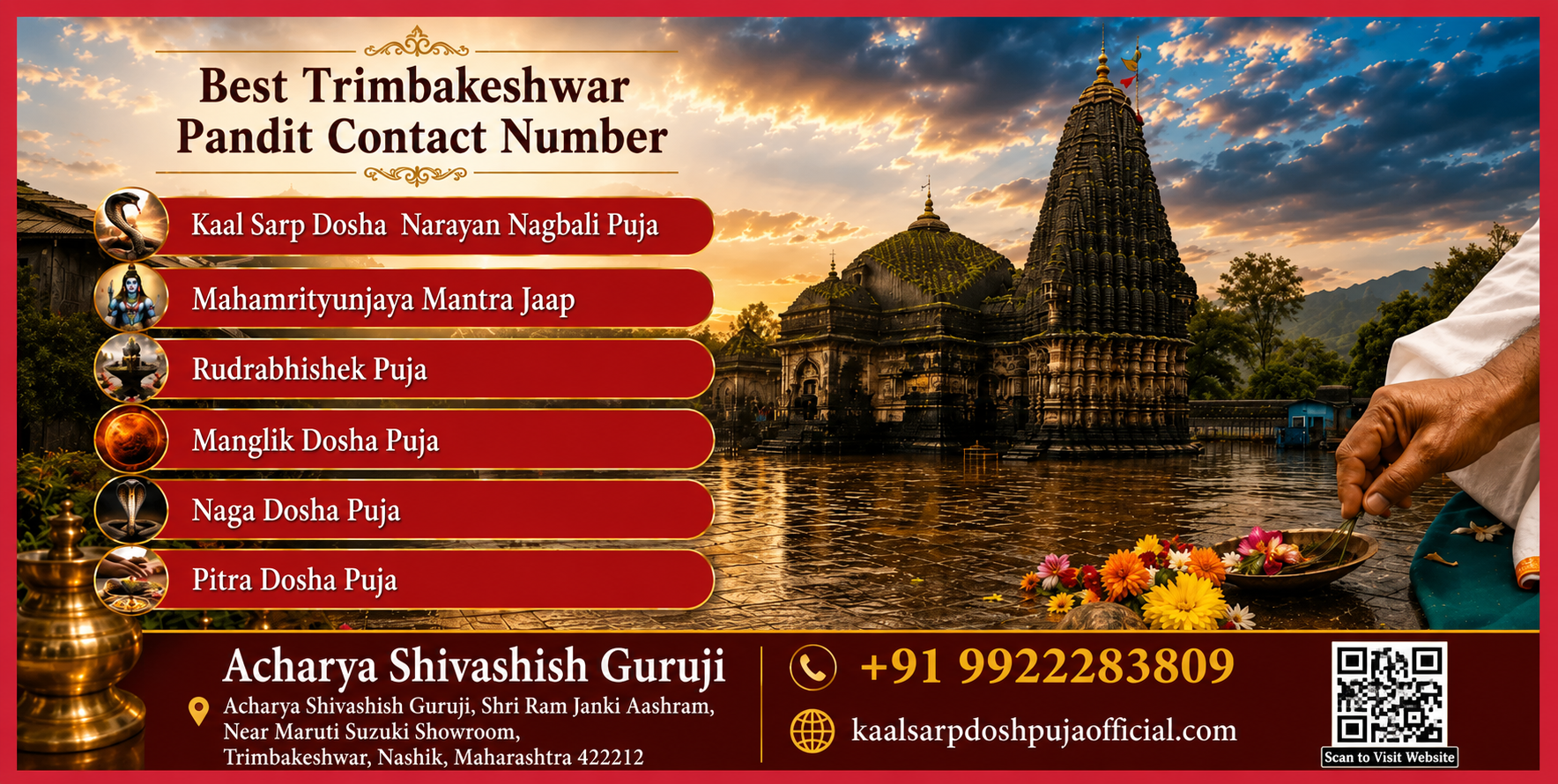 Acharya Shivashish Guruji spiritual services, Trusted Vedic Pandit in Trimbakeshwar, Hindu puja rituals in Nashik, Devotees performing puja at Trimbakeshwar, Spiritual guidance and Vedic rituals